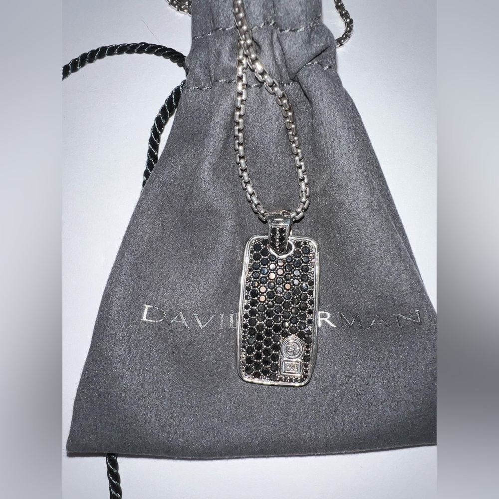 David Yurman black diamond dog tag necklace